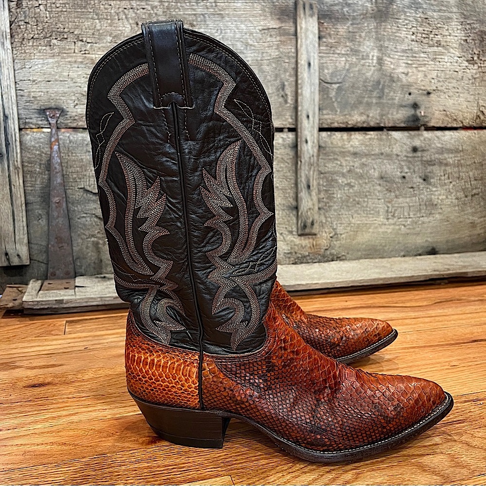 Vintage Justin Boots Python 10B Exotic Snakeskin Brown Black